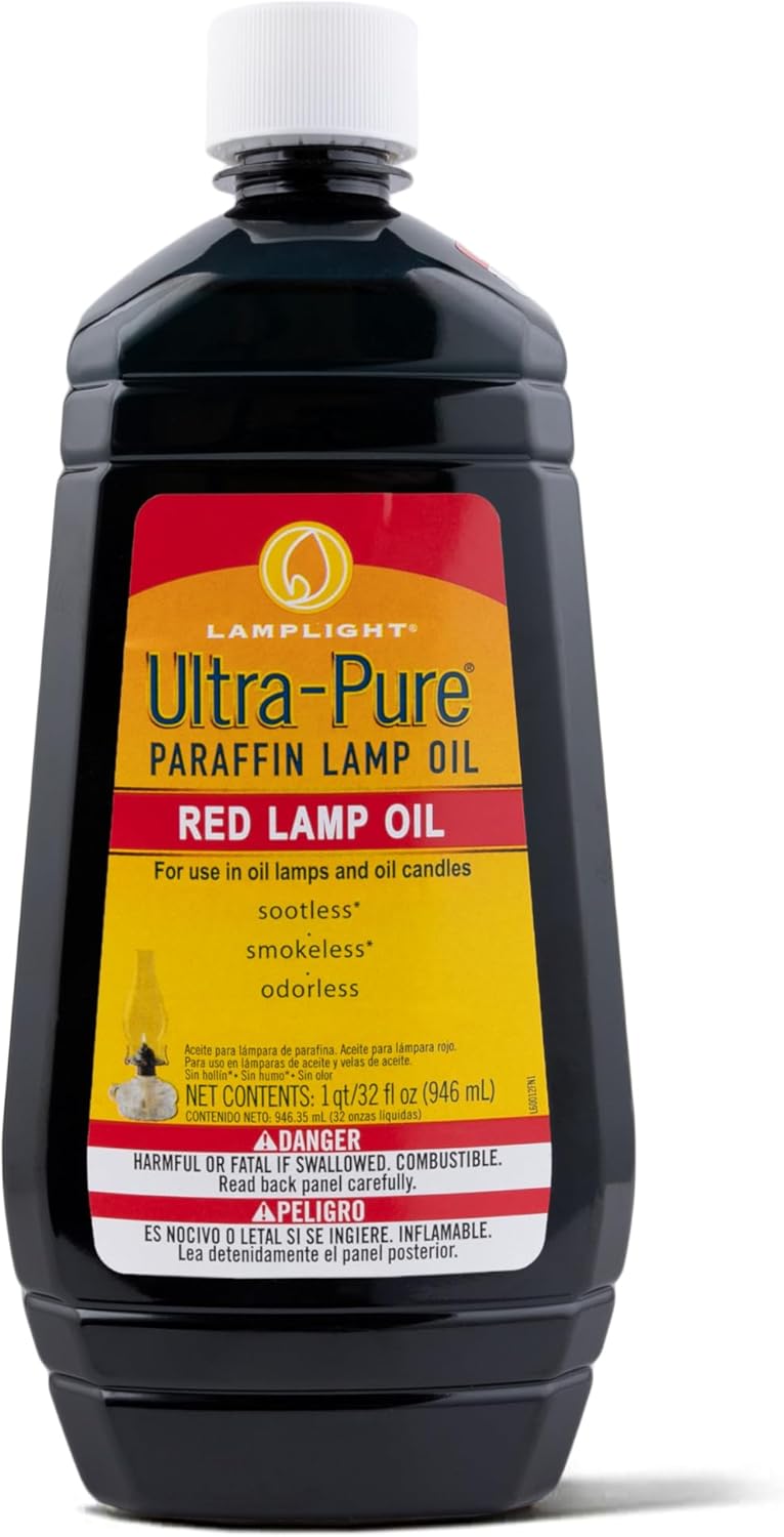 Lamplight Ultra-Pure Red Lamp Oil - 32 oz Liquid Paraffin Oil for Indoor Use, Sootless, Smokeless, and Odorless - Image 1